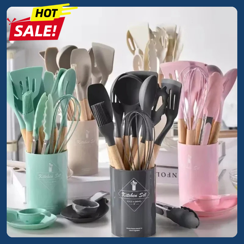 Home Cooking Utensil Set - 12Pcs Silicone Utensils Set Non-Stick Cookware