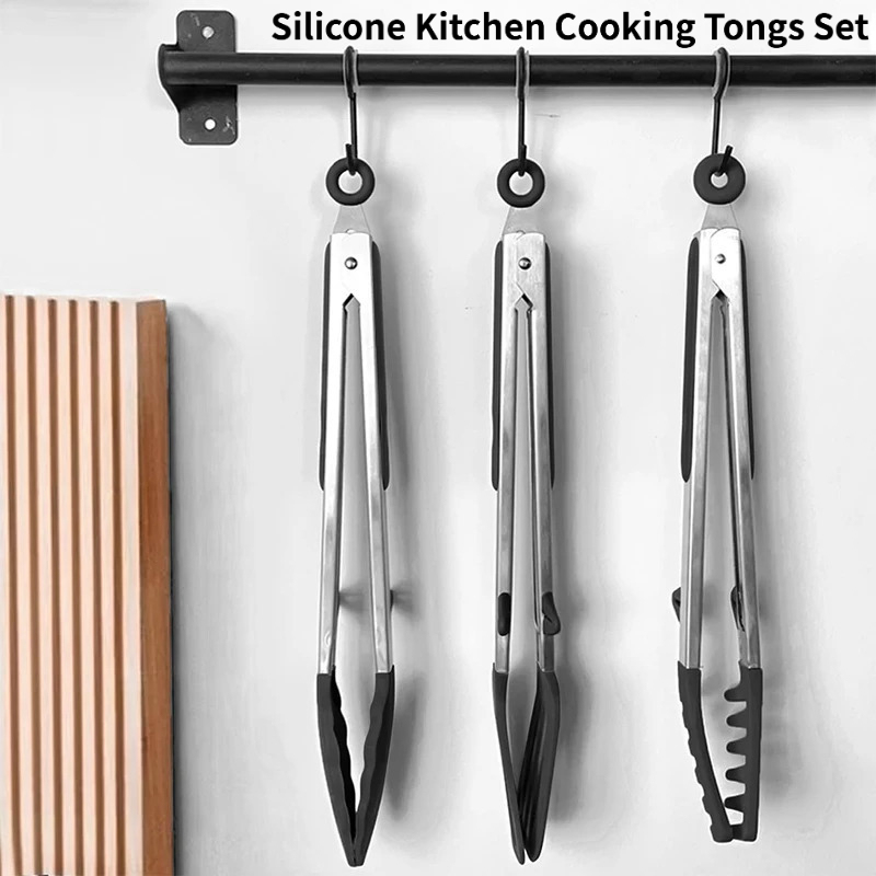 Home Cooking Utensil Set - 3pcs Silicone Kitchen Cooking Tongs Set