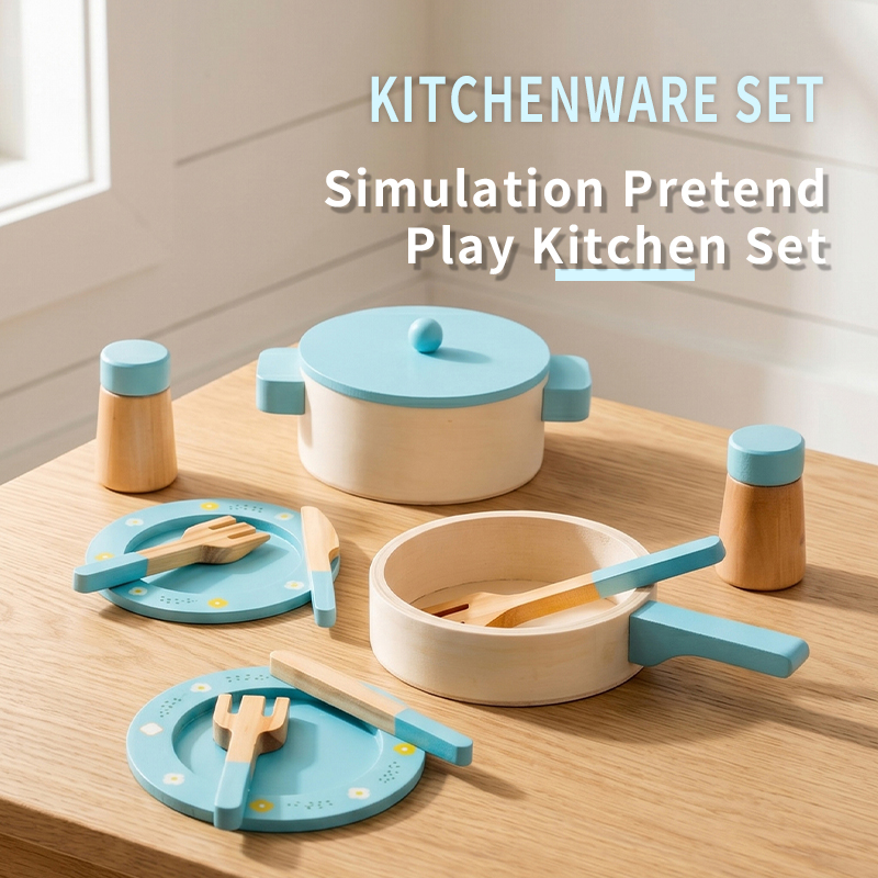 Home Cooking Utensil Set - Wooden Kitchen Play Set for Kids,