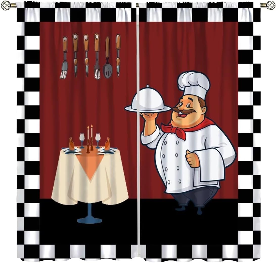 Fat Chef Kitchen Curtains ，Car - Home Cooking In French 评论和价格