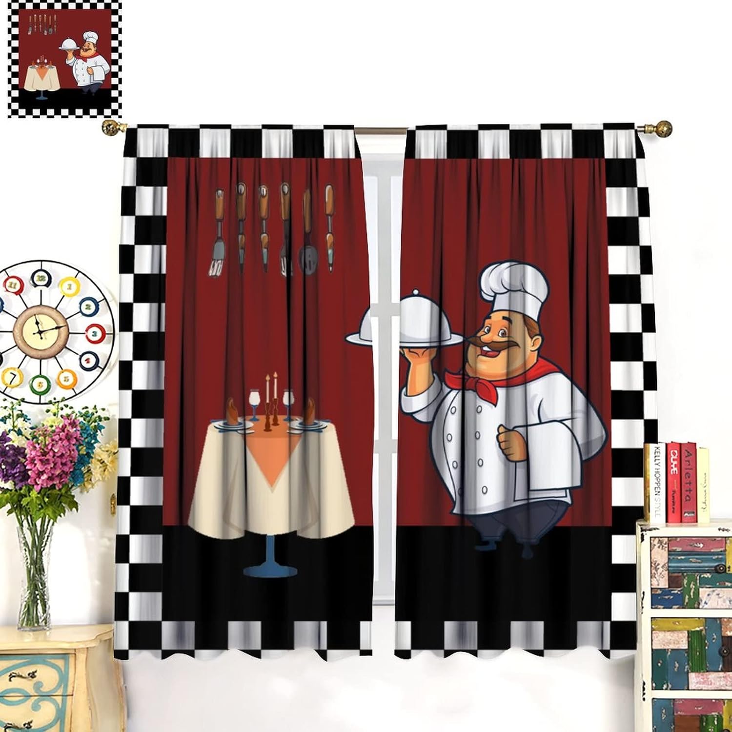 Fat Chef Kitchen Curtains ，Car - Home Cooking In French 评论和价格