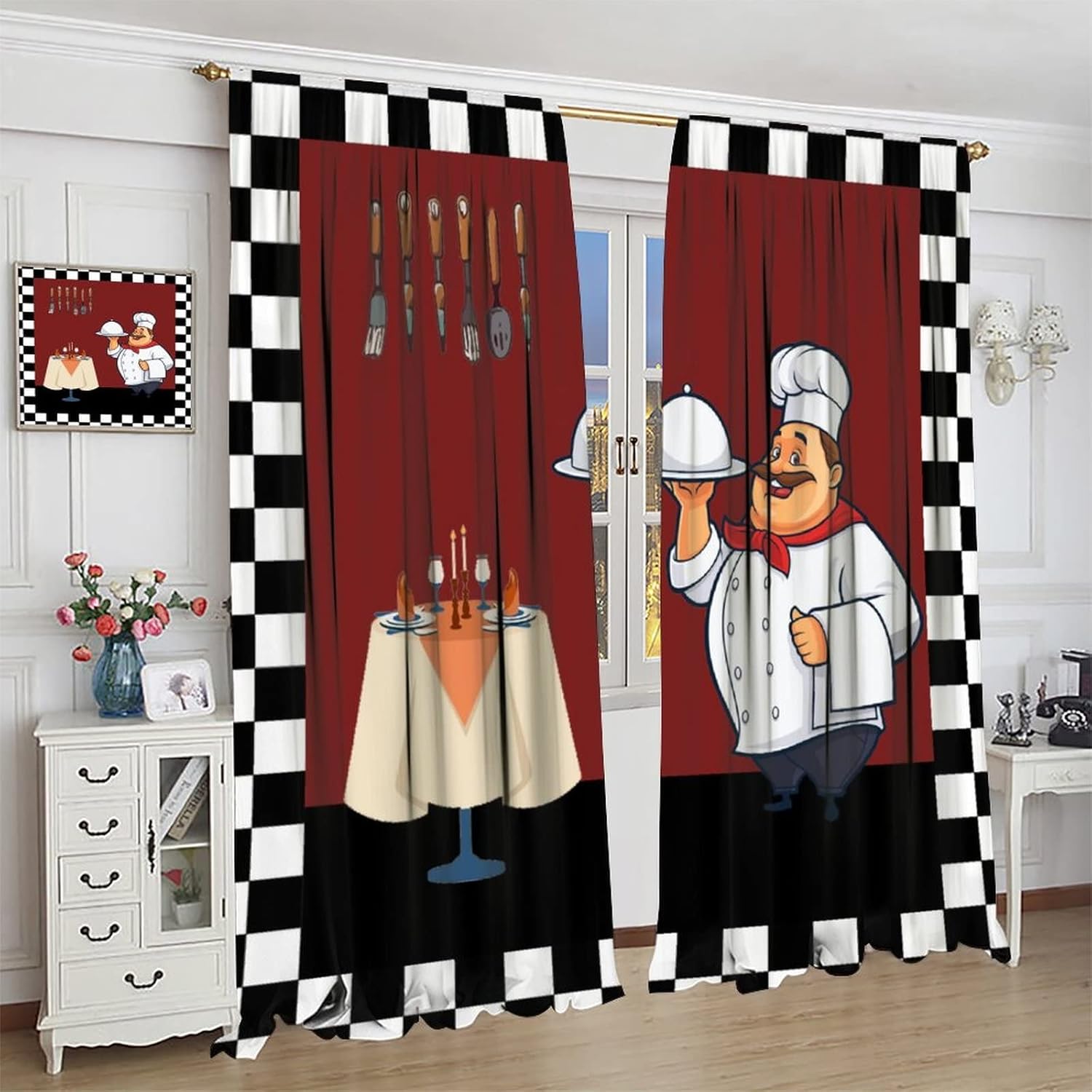 Fat Chef Kitchen Curtains ，Car - Home Cooking In French 评论和价格