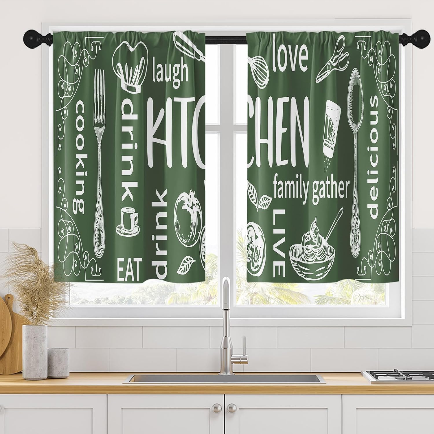 Aesthetic Kitchen Curtain Pair - Home Cooking In French 评论和价格
