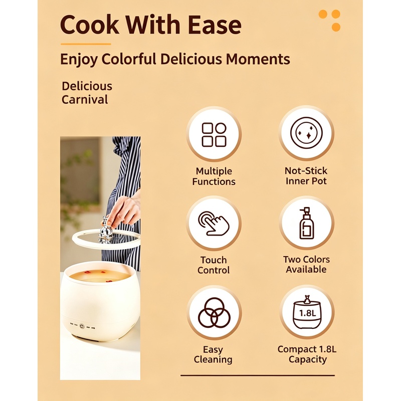 1pc 1.8L Mini Electric Cooker  - Hot Pot Portable Dual 评论和价格